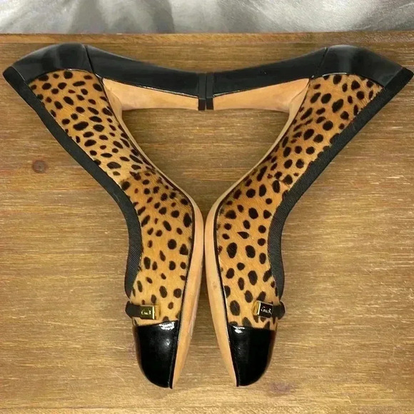 Coach Poppy Women’s 7B Patent Black Leather Animal Print Fur Heels - Picture 4 of 9